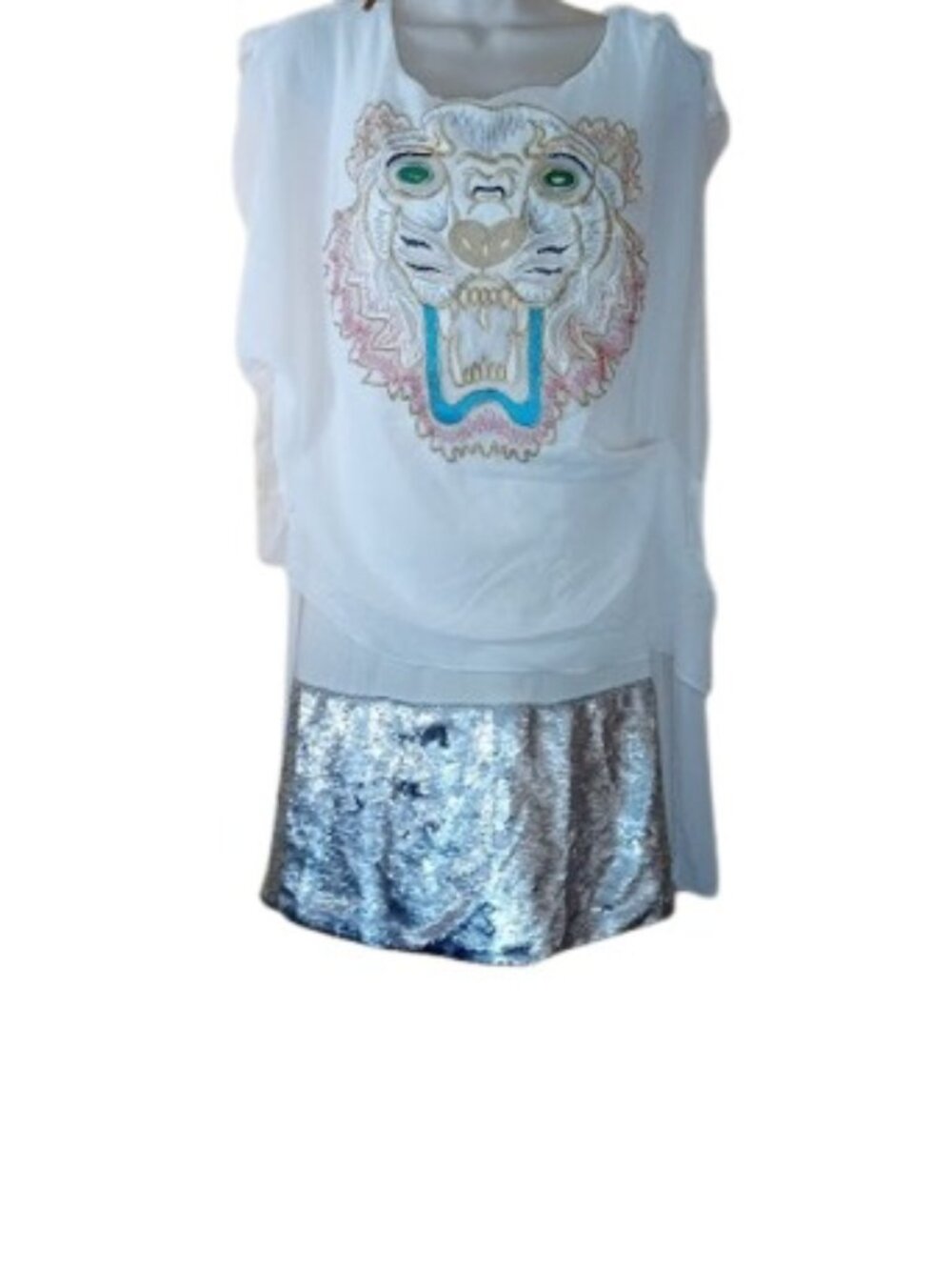 Butterfly Jihan Womens Mini Dress Tiger Embroidered Sequined Layered Chiffon M